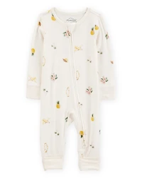 Baby Girl Tropical Print 2-Way Zip PurelySoft Convertible Foot Sleep & Play Pajamas - Ivory
