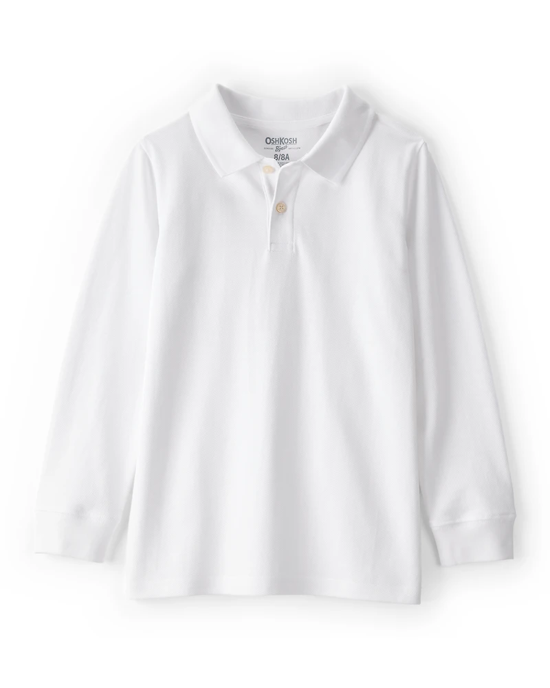Kid White Long-Sleeve Piqué Polo Shirt