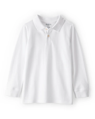 Kid White Long-Sleeve Piqué Polo Shirt
