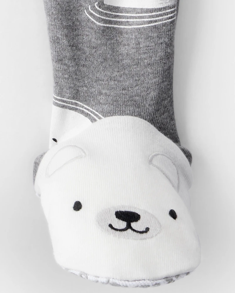 Toddler Boy Polar Bear Cotton Snug Fit Footie 1-Piece Pajamas - Grey