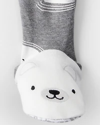 Toddler Boy Polar Bear Cotton Snug Fit Footie 1-Piece Pajamas - Grey