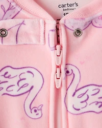 Baby Girl Swan DreamPlush Snug Fit 1-Piece Pajamas - Pink