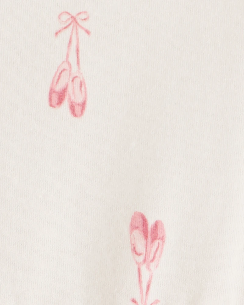 Baby Girl Ballet Slipper Print Long-Sleeve Dress - Ivory