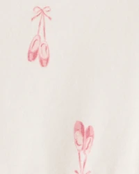 Baby Girl Ballet Slipper Print Long-Sleeve Dress - Ivory