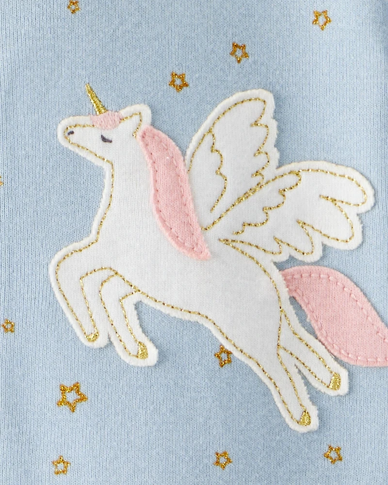Baby Girl Unicorn Star Print 100% Cotton Long-Sleeve 2-Way Zip 1-Piece Pajamas - Blue