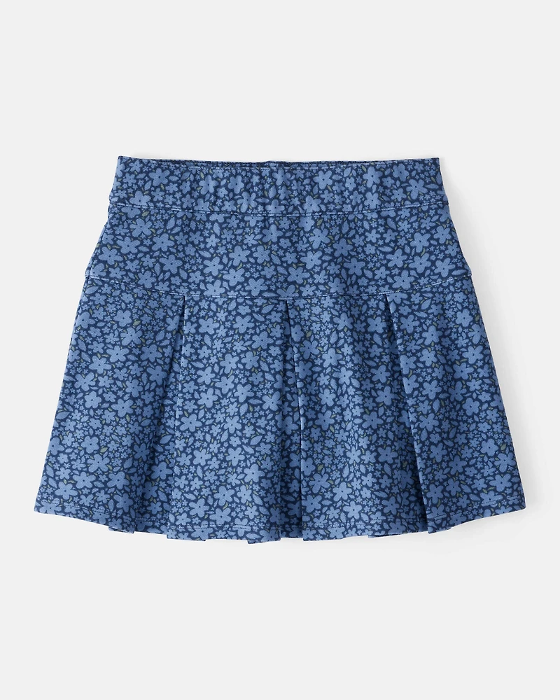 Kid Floral Pleated Pull-On Skort - Navy