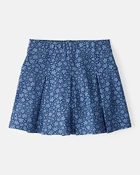 Kid Floral Pleated Pull-On Skort - Navy