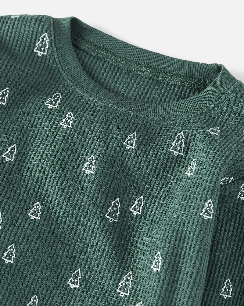 Adult Christmas Tree Print Waffle Knit Pajamas Made with Organic Cotton
