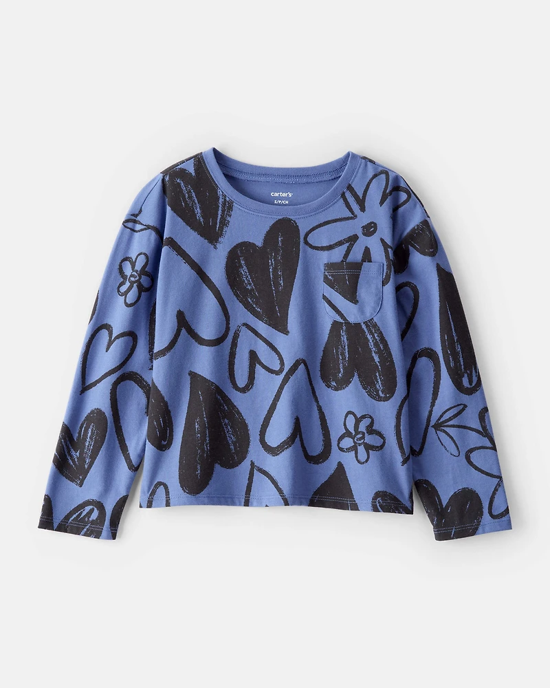 Girls Heart Pocket Tee - Blue