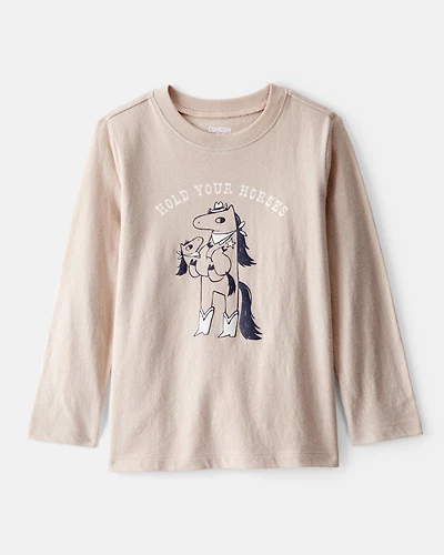 Toddler Boy Hold Your Horses Long-Sleeve Graphic Tee - Tan