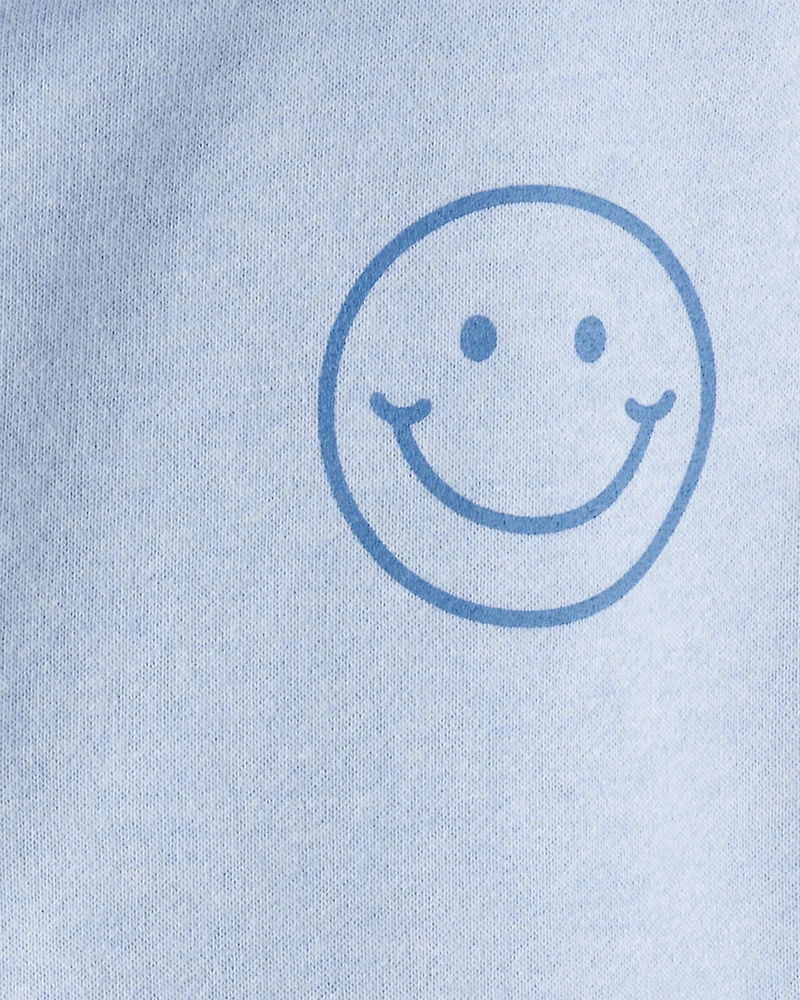 Girls Smiley Face Print Quarter-Zip Pullover Sweatshirt - Blue