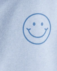 Girls Smiley Face Print Quarter-Zip Pullover Sweatshirt - Blue