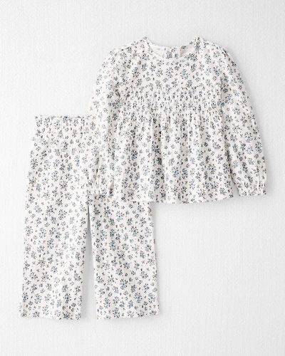 Toddler Girl 2-Piece Organic Cotton Crinkled Knit Set BlueMist Bloom Print