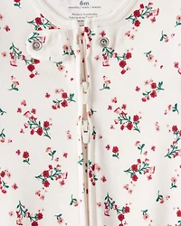 Baby Girl Bow Floral Print 100% Cotton Sleep & Play Pajamas - White/Red