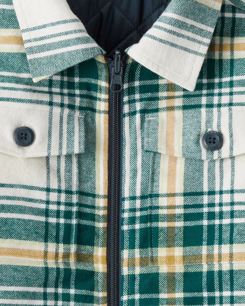 Boys Plaid Long-Sleeve Fashion Jacket - Green