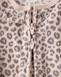 Baby Girl Leopard Print Loose Fit Long-Sleeve Sleep & Play Pajamas - Cream/Brown