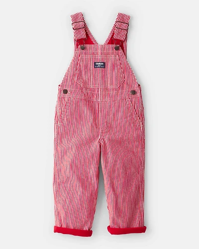Toddler Boy Hickory Striped Overalls - Red