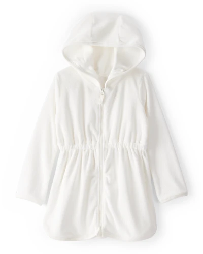 Toddler Girl Hooded Terry Cloth Swim Cover-Up Dress - White