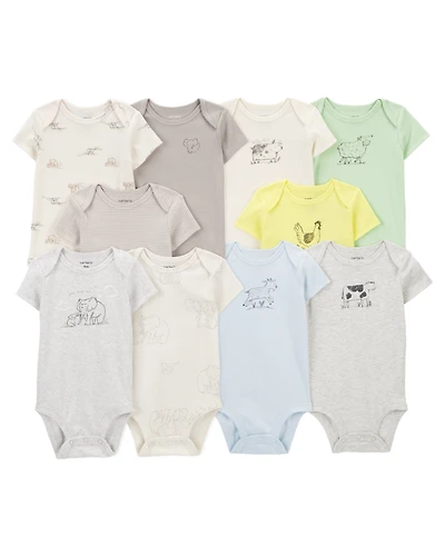 Baby 10-Pack Animals Short-Sleeve Bodysuits