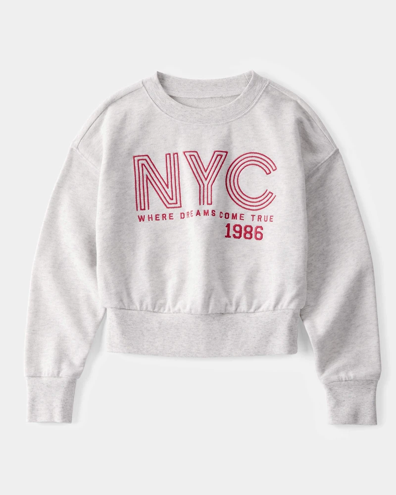 Girls 2-Piece NYC Graphic Sweatshirt & Drawstring Pants Set - Grey