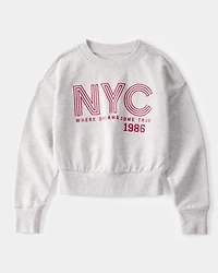 Girls 2-Piece NYC Graphic Sweatshirt & Drawstring Pants Set - Grey