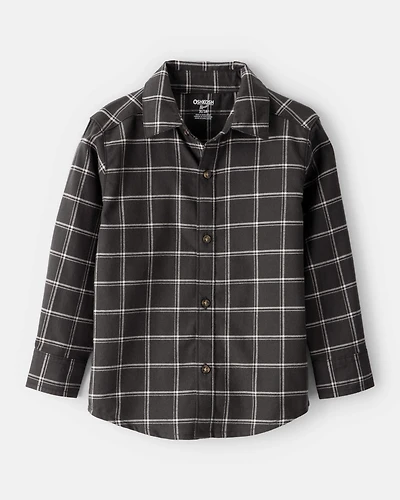 Toddler Boy Plaid Cotton Long-Sleeve Button-Down Shirt - Black