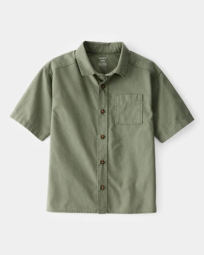 Kid Short-Sleeve Button-Down Pocket Shirt - Green