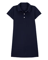 Kid Pique Short-Sleeve Uniform Dress - Navy