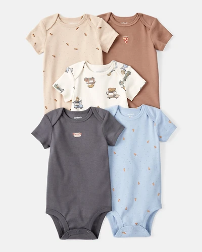 Baby Boy 5-Pack Print Cotton Multipack Bodysuits - Blue/Brown/Green/White
