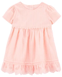 Baby Girl Eyelet Babydoll Dress - Pink