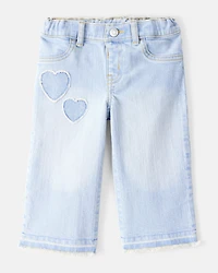 Baby Embroidered Stretch Denim Wide Leg Jeans - Cowboy Wash