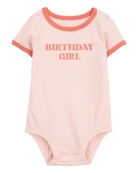 Baby Birthday Girl Short-Sleeve Bodysuit - Pink
