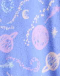 Girls Space Print Loose Fit Long-Sleeve Zip-Up 1-Piece Pajamas - Blue