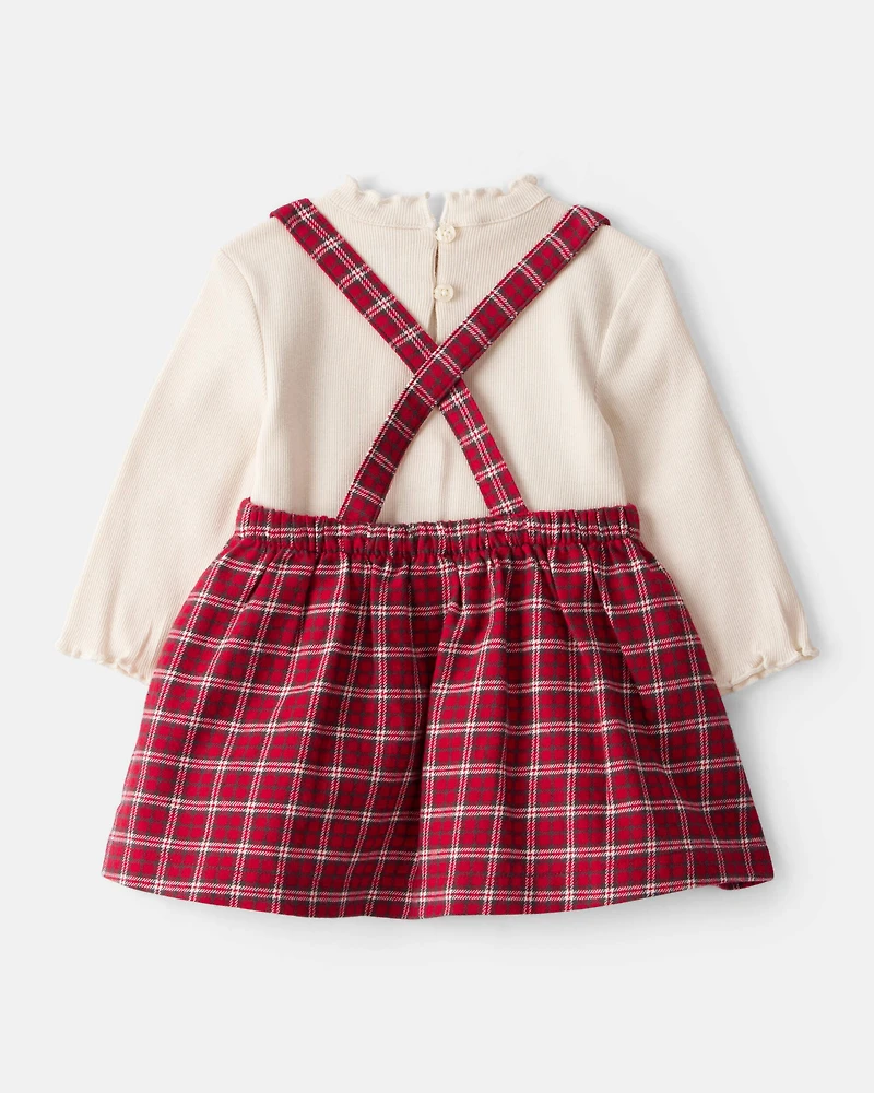 Baby Girl 3-Piece Plaid Print Tee, Skirt & Tight Set - Red