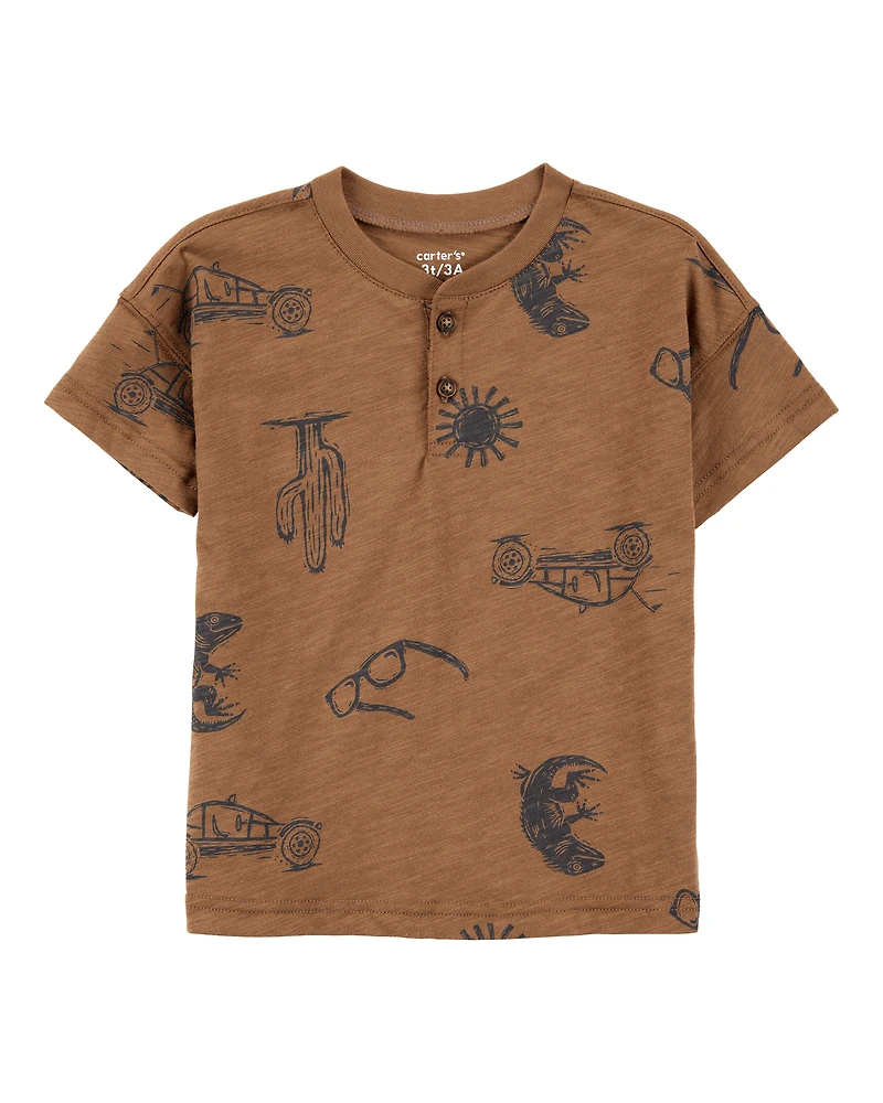 Toddler Desert Print Henley - Brown