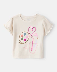 Toddler Girl 2-Piece Arts & Crafts Top & Cotton Cargo Joggers Set - Ivory/Green