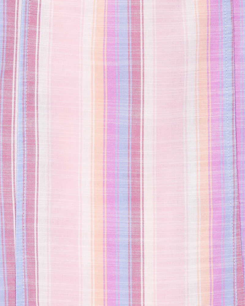 Kid Striped Poplin Dress -Pink