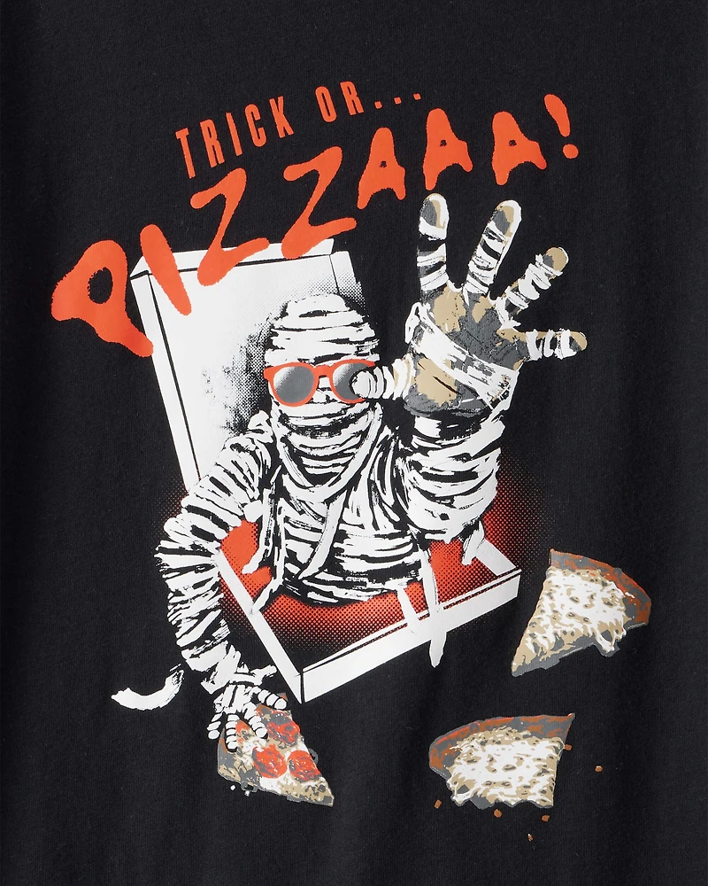 Boys Halloween Trick Or Pizza Long-Sleeve Graphic Tee - Black