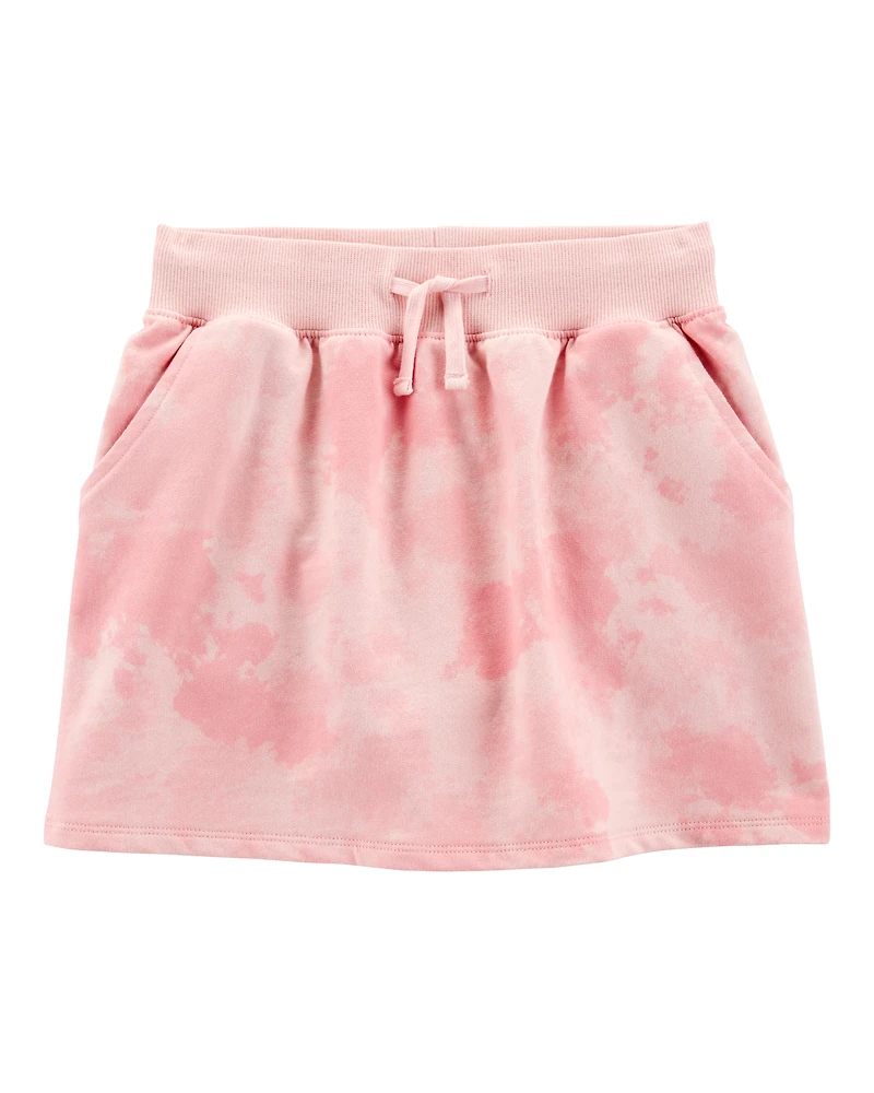 Kid Drawstring Cloud Dye French Terry Skort - Pink