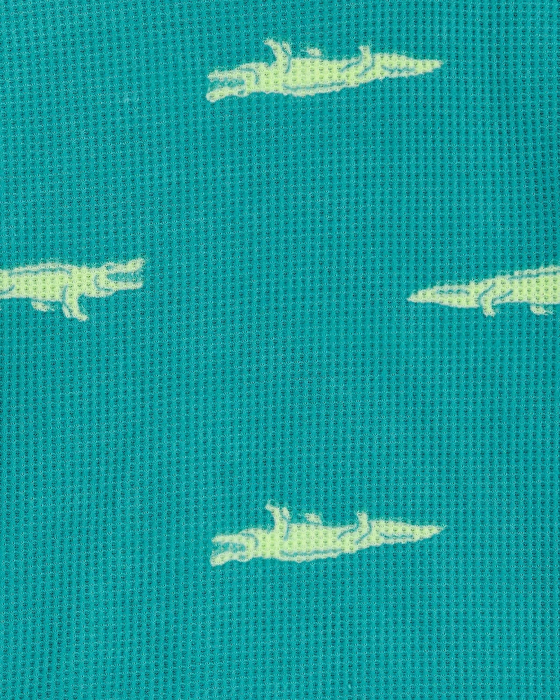 Toddler Boy Alligator Print Loose Fit Waffle Knit 2-Piece Pajamas - Green
