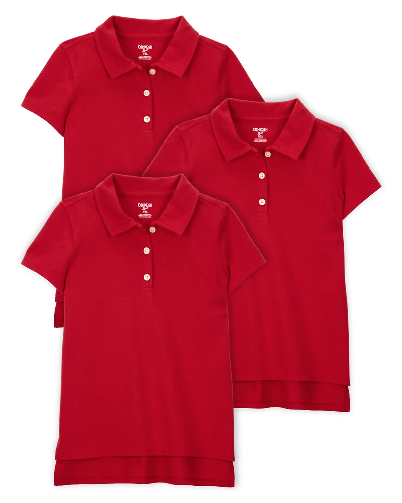 Kid 3-Pack Pique Uniform Polo Shirts - Red
