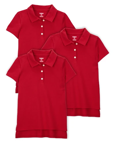 Kid 3-Pack Pique Uniform Polo Shirts - Red