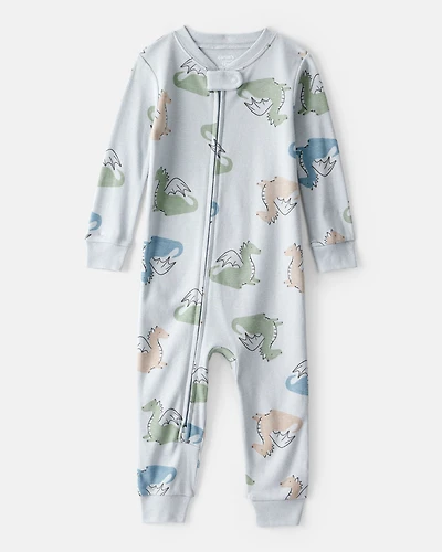 Toddler Boy Dragon 100% Cotton Long-Sleeve 1-Piece Pajamas - Blue