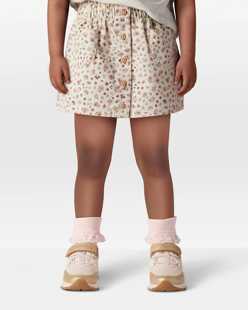 Toddler Girl Floral Print Cotton Skirt - White
