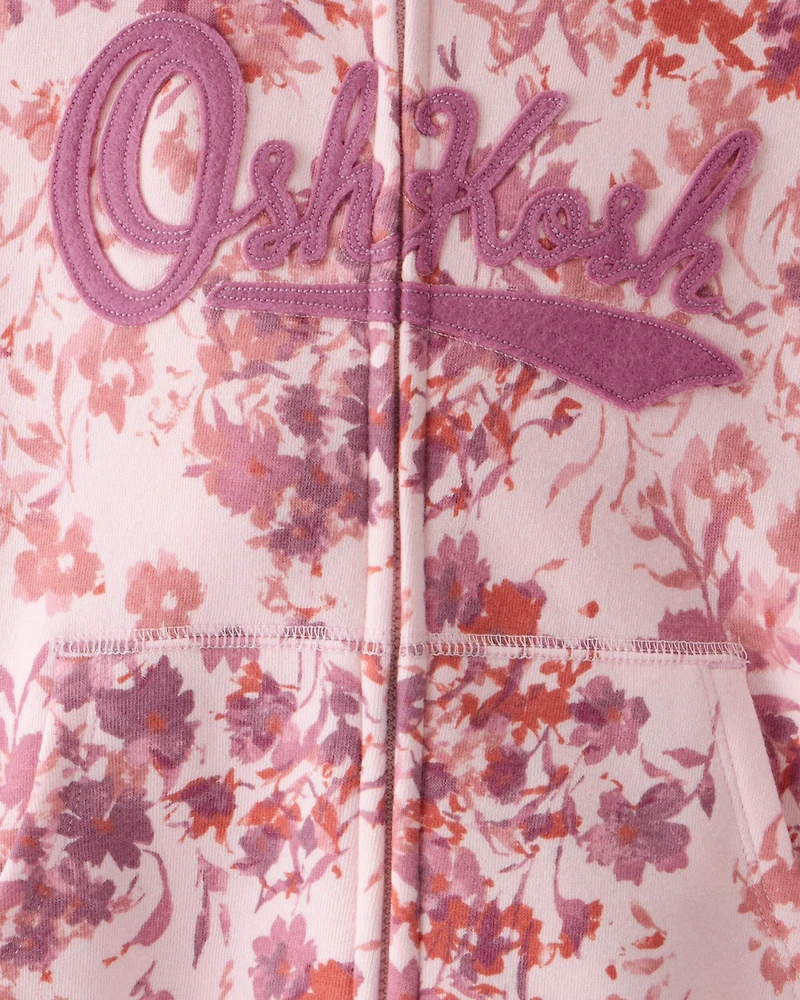 Girls Floral Print DayDream Fleece Jacket - Pink