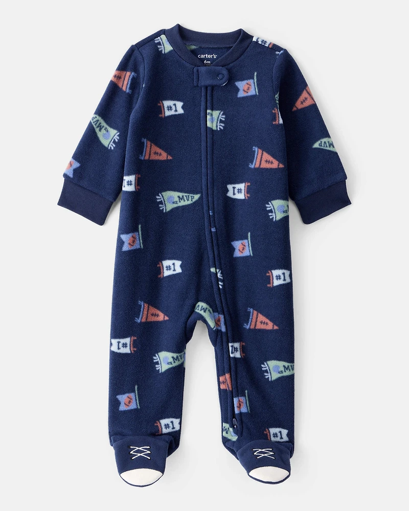 Baby Boy Sports Print Loose Fit Long-Sleeve Sleep & Play - Navy Blue