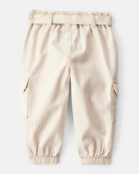 Baby Girl Cotton Cargo Joggers - Ivory