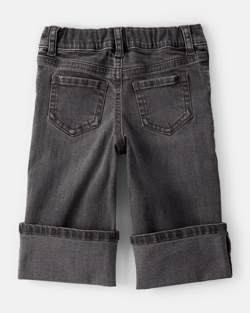 Baby Girl Denim Wide-Leg Cuff Jeans - Grey