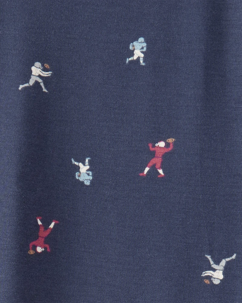 Toddler Boy Football Print PurelySoft Long-Sleeve 2-Piece Pajamas - Navy Blue