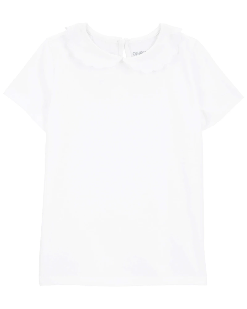 Toddler Scalloped Collar Short-Sleeve Top - White